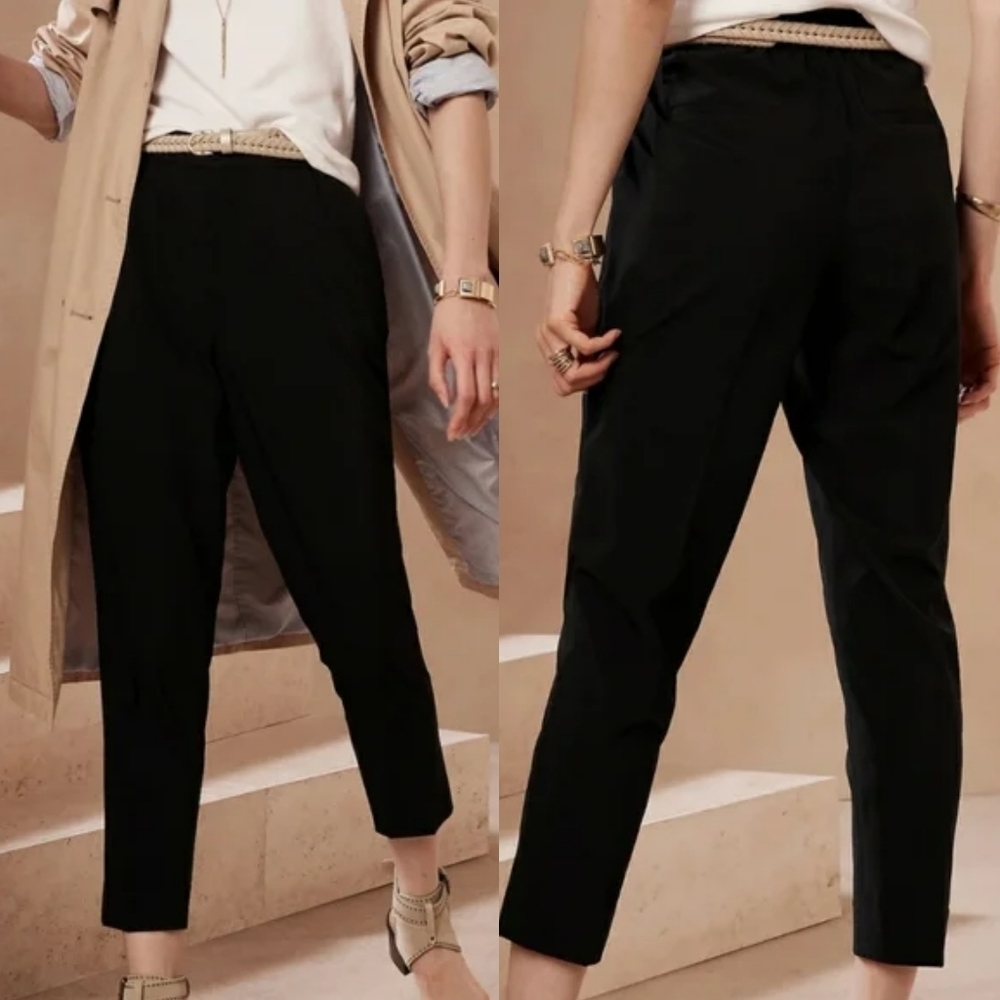 Banana Republic Hayden Black Velvet Tapered Fit Cropped Straight Leg Pants S